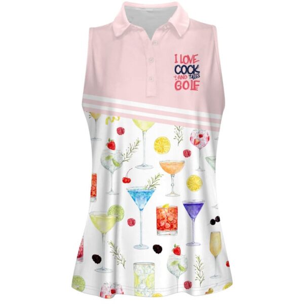 I Love Cocktails And Tails Golf All Over Print Sleeveless Polo Shirt, Idea Shirt for Golf Lover