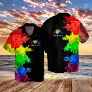 LGBT Hawaiian Shirt Love Is Love Heartbeat Rainbow Smoke Hawaiian Aloha Shirt