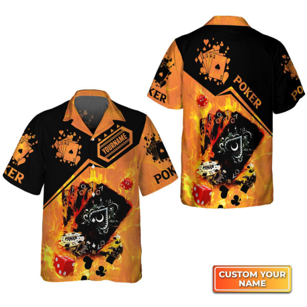 Poker Royal Flush On Fire Personalized Name 3D Hawaiian Shirt For Poker Players